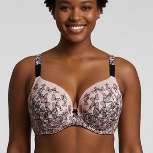 Torrid Curve 360 Back Smoothing Push-Up Plunge Bra 46DD Grey Skull Scroll Lace